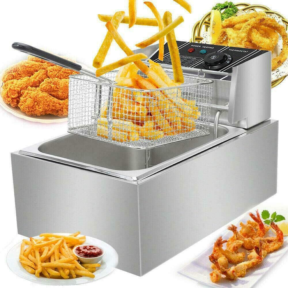 FETCOI Electric Countertop Deep Fryer, 1700W 6L Stainless Steel - Single Tank