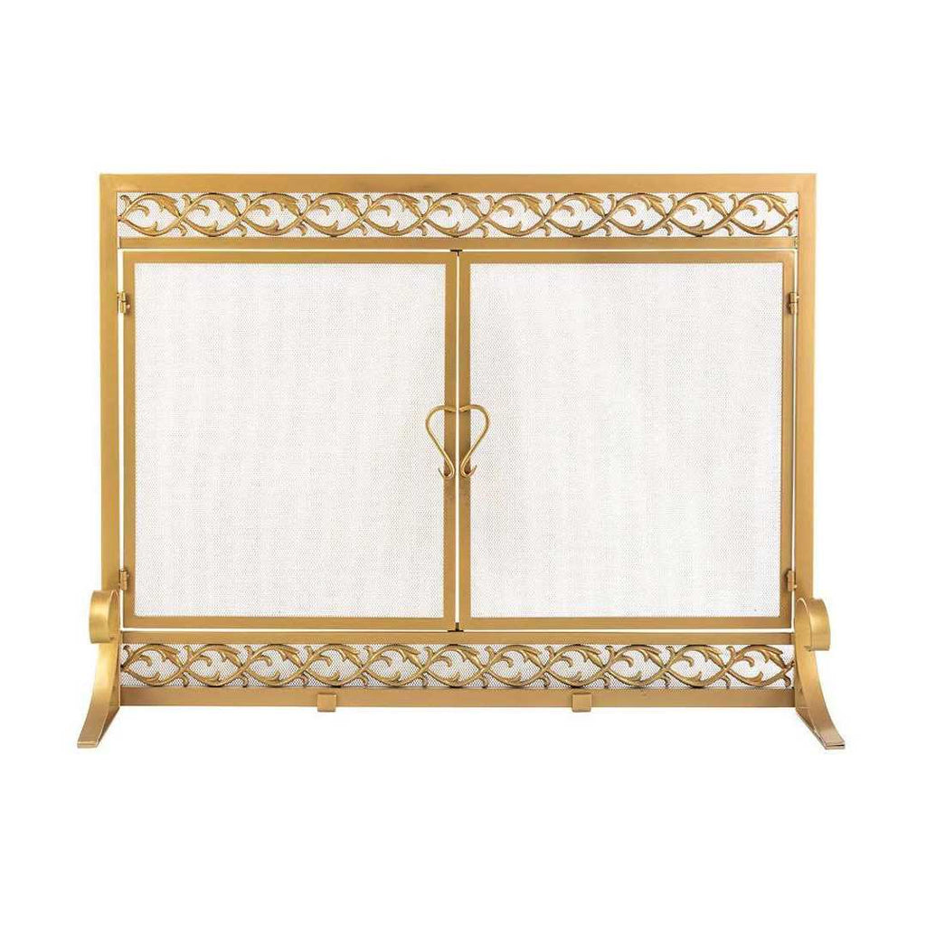 Plow & Hearth Small Cast Iron Scrollwork Fireplace Fire Screen With Doors