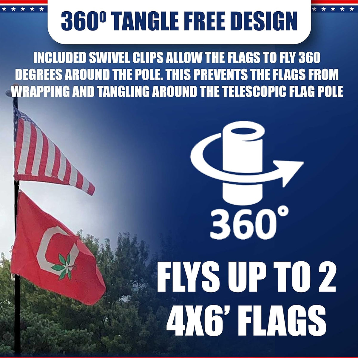 Service First Telescoping Flagpole Kit, 25FT, Black, 3x5 Printed USA Flag - Freedom Edition