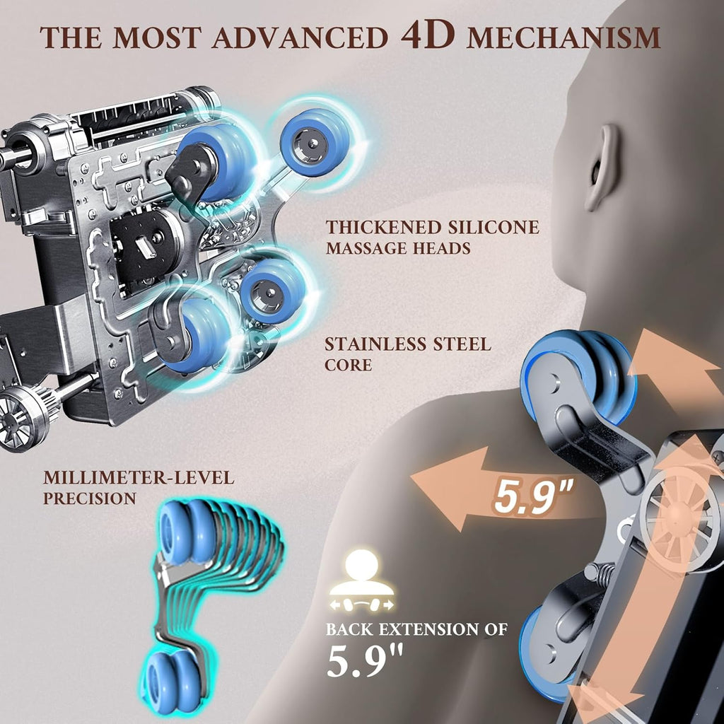 4D Full Body Massage Chair With 53.14 in SL Track, Zero Gravity And 12 Auto Modes