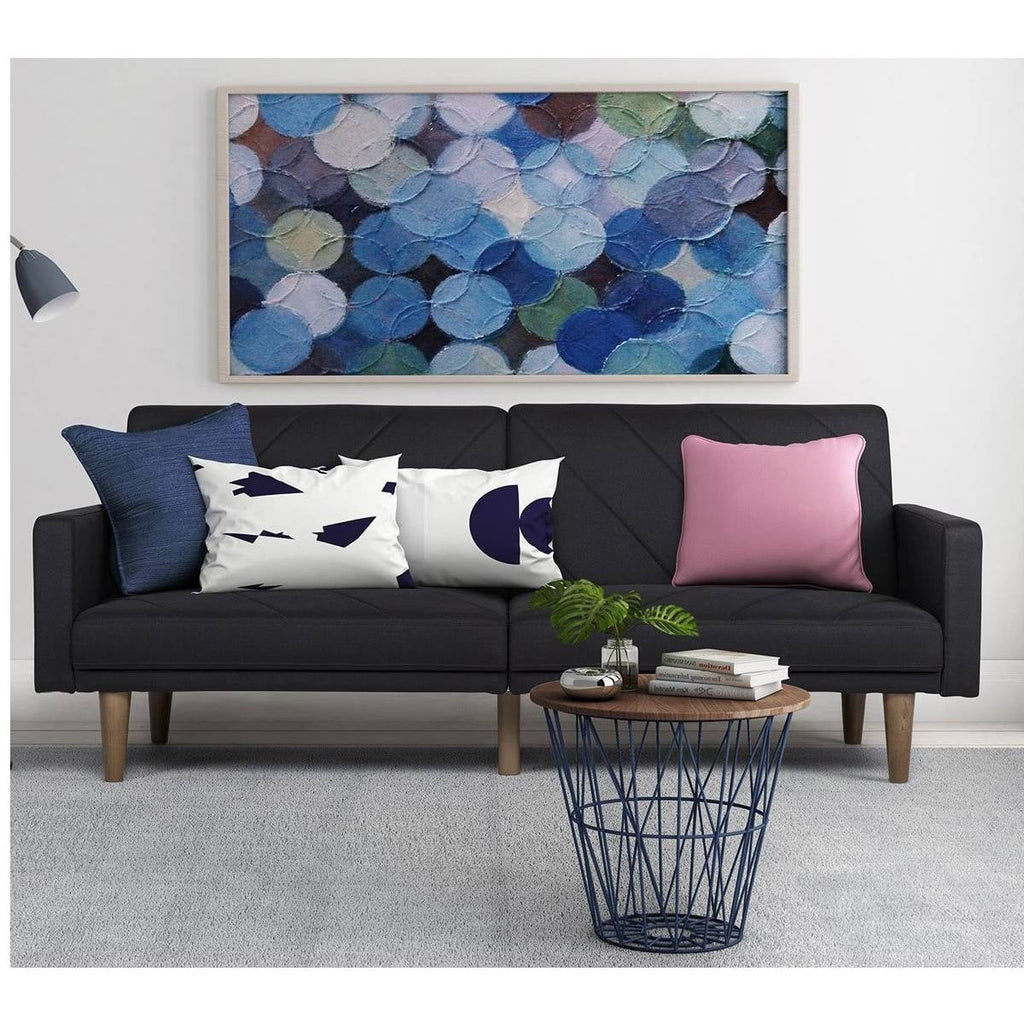Black Mid-Century Modern Linen Upholstered Sofa Bed With Classic Wood Legs