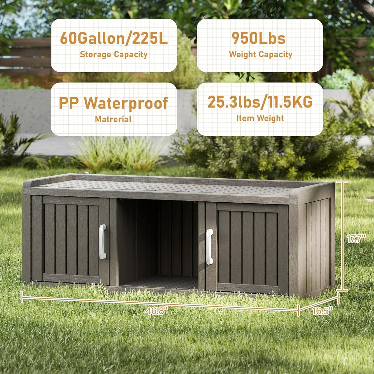 KAMABOKO Outdoor Shoe Storage Cabinet, Black, 2 Doors