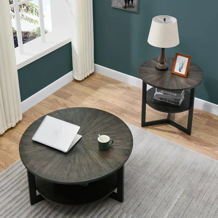 Round Coffee Table With Storage Shelf - 33.5 in