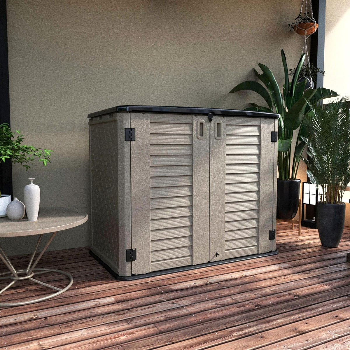 Horizontal Resin Outdoor Storage Shed, 34 Cu.ft, Brown