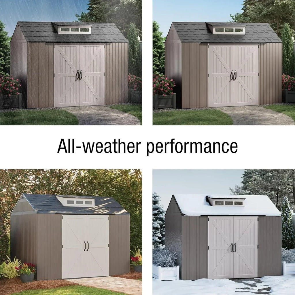 Rubbermaid Resin Outdoor Storage Shed With Floor, 7x7 ft, Gray