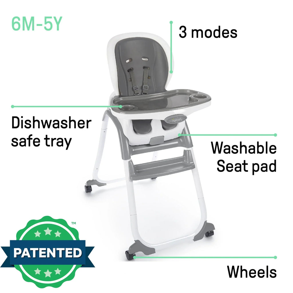 Ingenuity SmartClean Trio Elite 3-in-1 Convertible High Chair, Toddler Chair, And Booster Seat - Slate