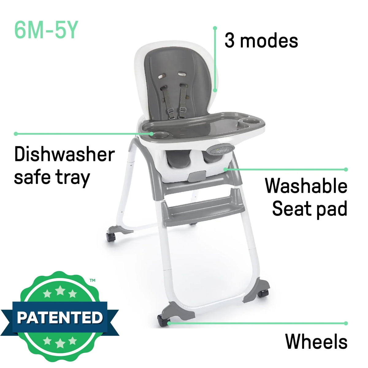 Ingenuity SmartClean Trio Elite 3-in-1 Convertible High Chair, Toddler Chair, And Booster Seat - Slate