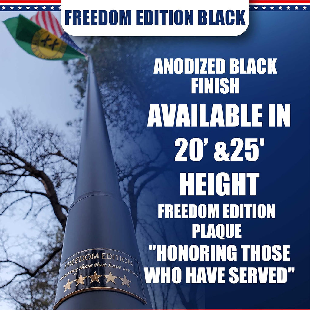 Service First Telescoping Flagpole Kit, 25FT, Black, 3x5 Printed USA Flag - Freedom Edition