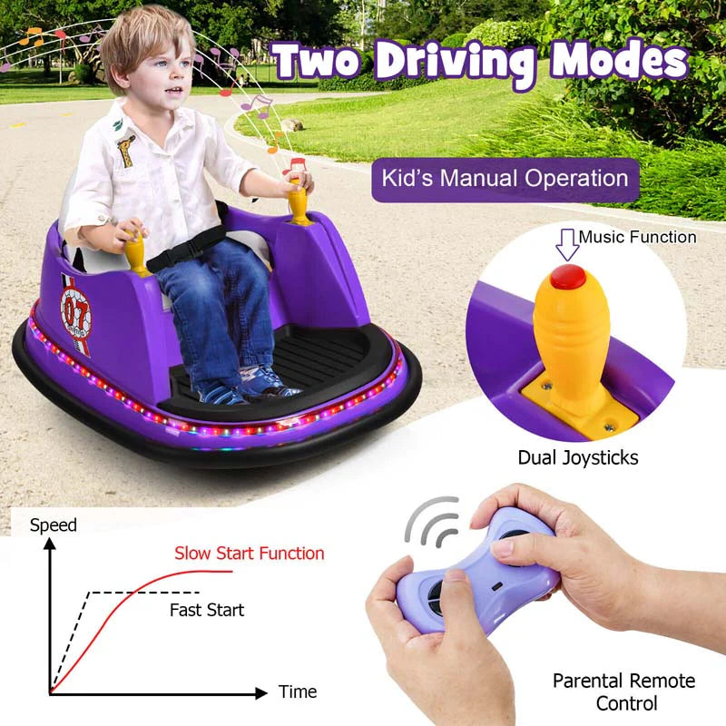 12V Toddler Battery Powered Bumper Car With Dual Joysticks And 360 Degree Spin