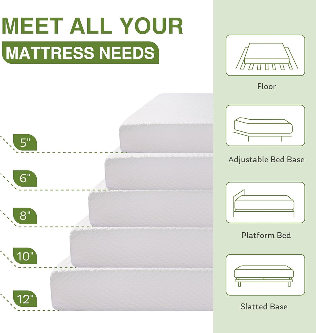 EGOHOME 12 in Queen Memory Foam Mattress In A Box With Cooling Green Tea Gel, Medium Support, 80 in L x 60 in W, White