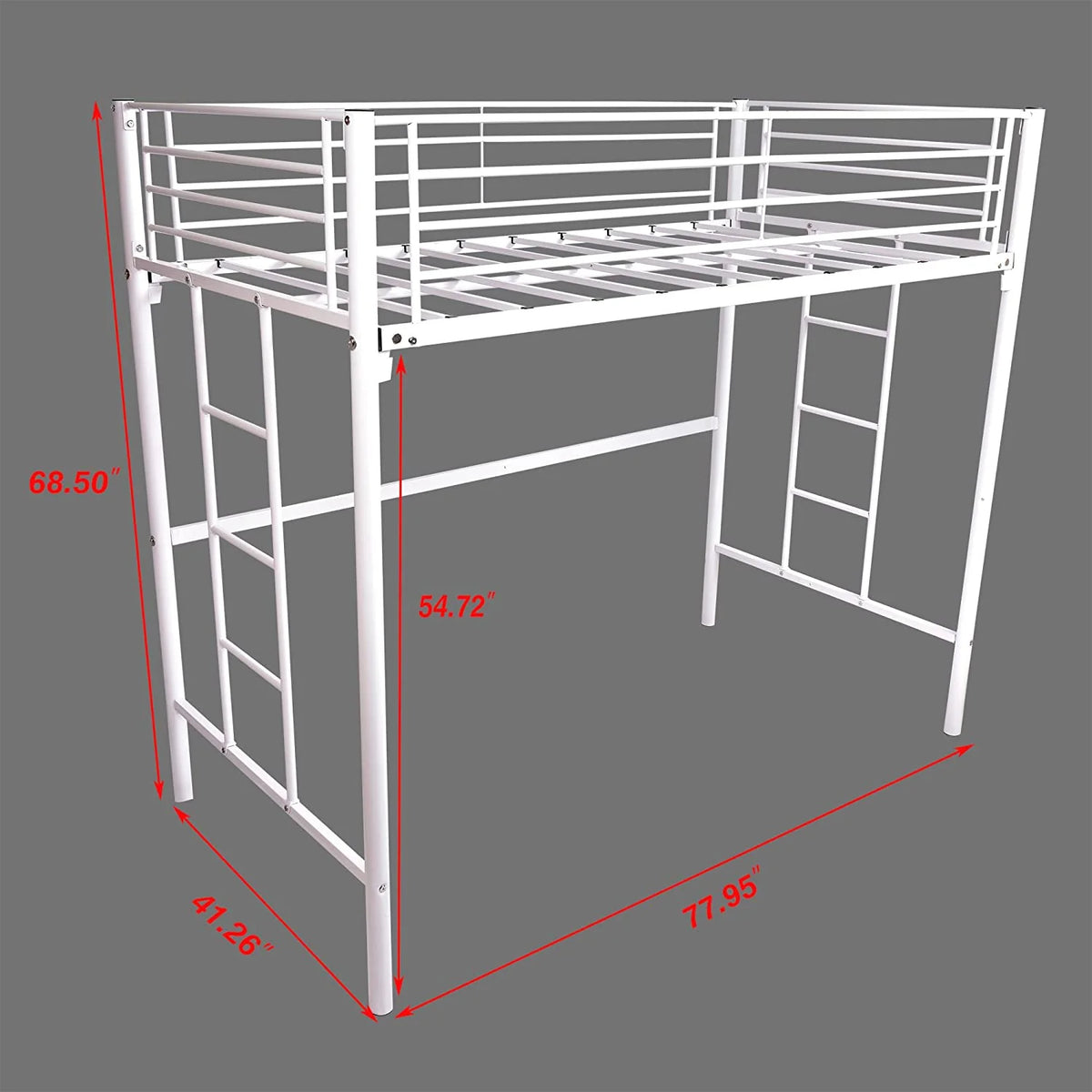 Metal Twin Loft Bed For Kids With Ladders And Safety Guard Rails - White