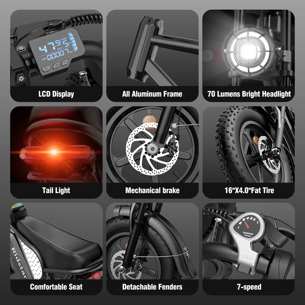 1500W Electric Mountain Bike 48V 20Ah, 20 inch Fat Tires, Shimano 7-Speed, Full Suspension - q20-1500w