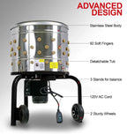 1 HP Electric Chicken Plucker, Stainless Steel, 120VAC, 800W, 280 RPM, 20-Inch Drum, 92 Soft Fingers