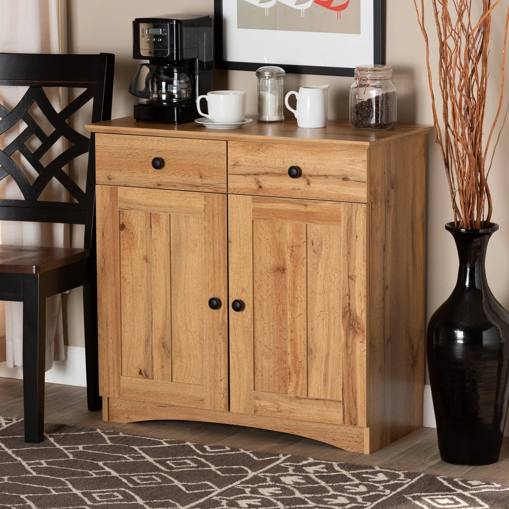 Baxton Studio 2-Door Buffet Kitchen Cabinet, Oak Brown Finished Wood - Lauren