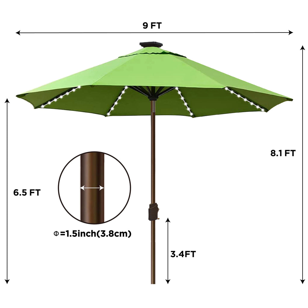 EliteShade 9ft Market Patio Umbrella With 80 LED Lights, Ruby