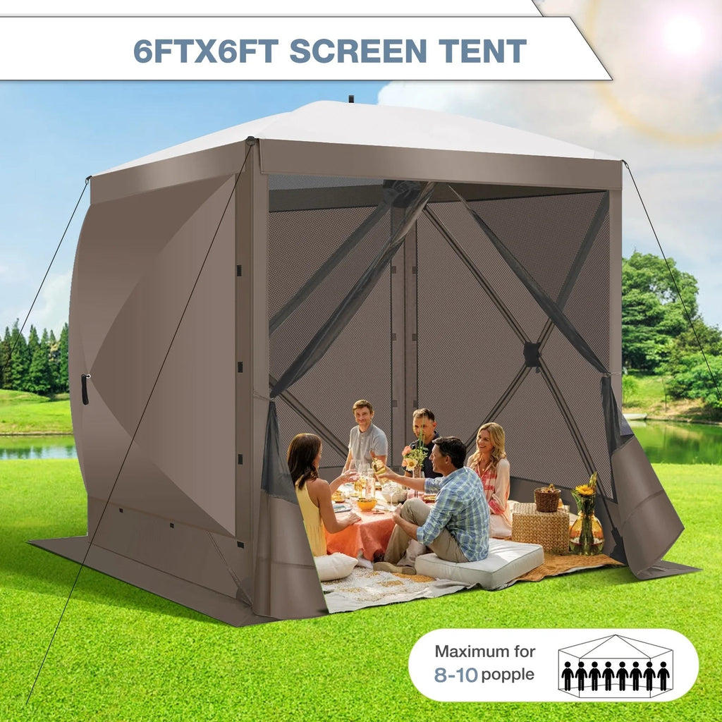 Hoteel Outdoor Pop-Up Gazebo Screen House 6x6ft With 4 Sidewalls And Mosquito Netting - Brown