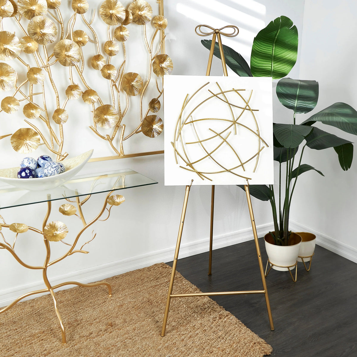 Adjustable 3-Tier Metal Display Stand Gold Floor Easel