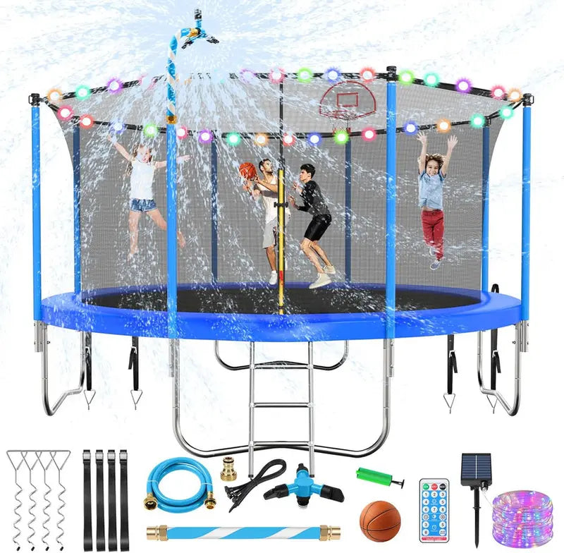 Trampoline With Enclosure Net And Adjustable Basketball Hoop - 8ft, 10ft, 12ft, 14ft, 15ft, 16ft