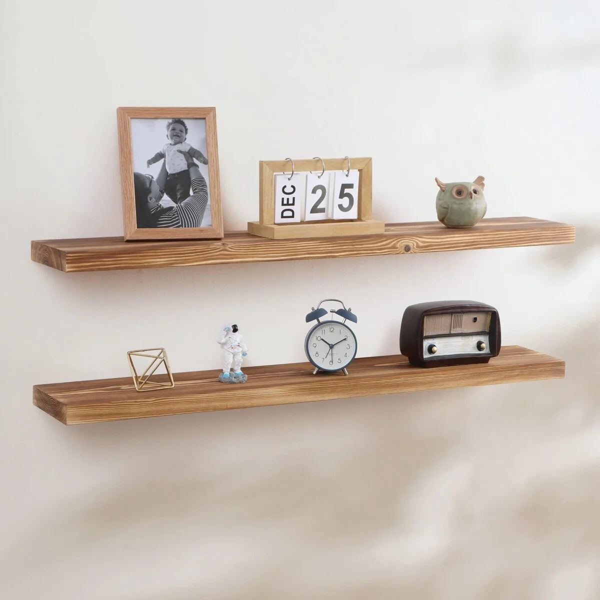 Set Of 2 Handcrafted European Pine Floating Wall Shelves, 16inch/24inch/36inch, Grey/Espresso/Walnut