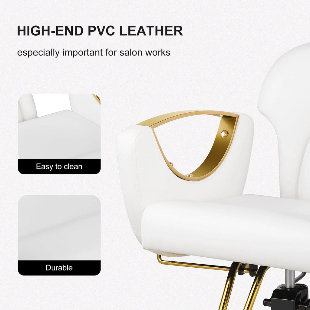 LUXMARS Reclining Hydraulic Barber Chair, White, 40 Inches To 46 Inches