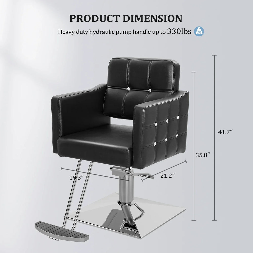 OmySalon Hydraulic Barber Chair, Black - 19.3 Inch Wide, 330Lbs Capacity