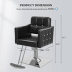 OmySalon Hydraulic Barber Chair, Black - 19.3 Inch Wide, 330Lbs Capacity