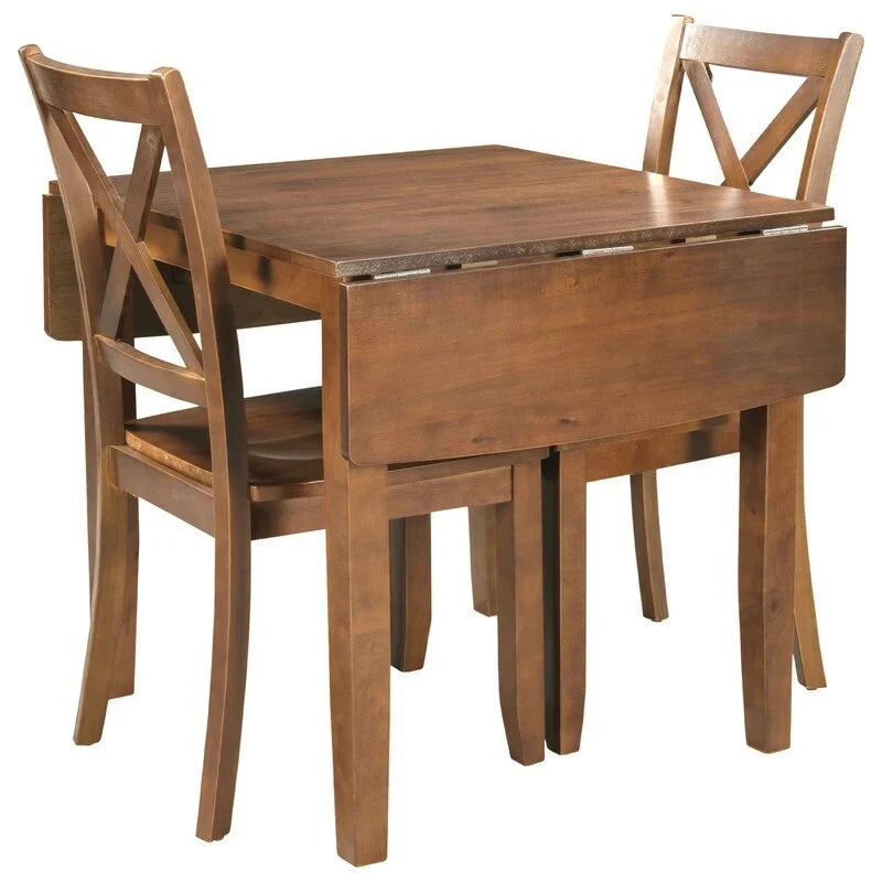 3-Piece Wood Drop Leaf Dining Table Set With 2 X-Back Chairs - 47.3x29.5x29.5inch
