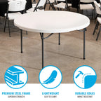 Lifetime 60 Inch Round Commercial Folding Table, Almond - 280435