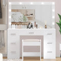 Vanity Desk Set With 11 LED Lighted Mirror, Stool, 3 Color Lighting, White, 15.7 inch, 43.3 inch, 53.1 inch