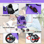 BestPet Cat Carrier Stroller, 4 Wheels, Purple