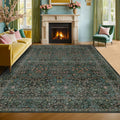 Vintage Floral Washable Area Rug, 10x14, Dark Green