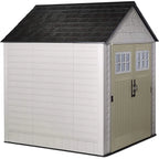 Rubbermaid Resin Outdoor Garden Storage Shed 7 x 7 ft, Sand - With Windows And Utility Hooks