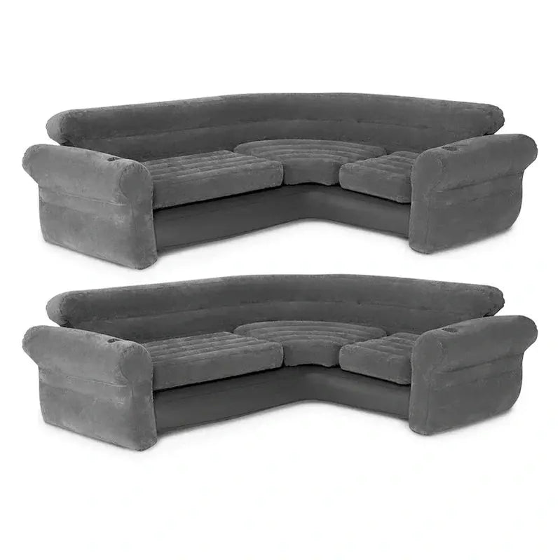 Intex Inflatable L-Shaped Corner Lounge Sofa, Gray, 2-Pack, 30 Inches - Built-In Cup Holders