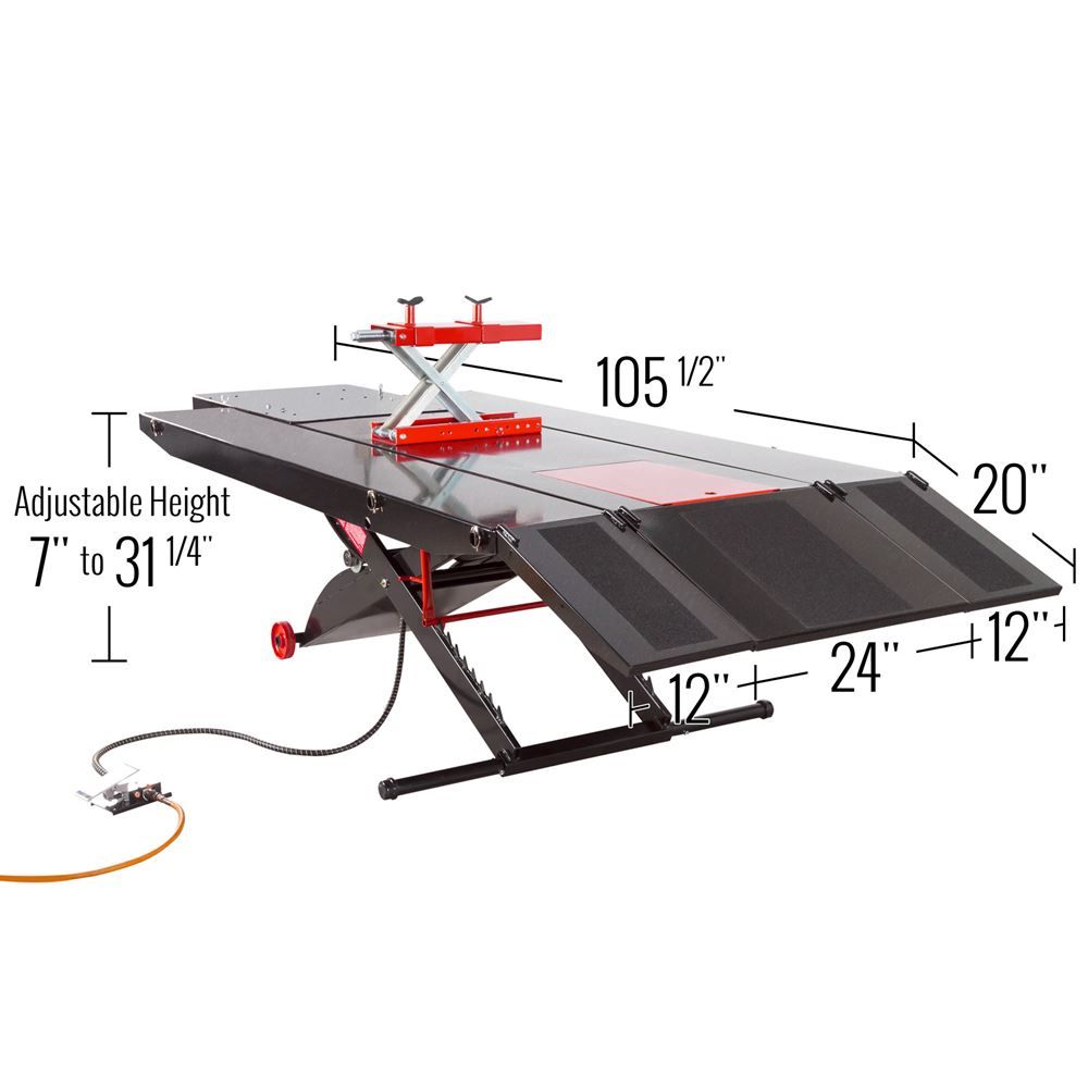 Hydraulic Motorcycle And ATV Lift Table With Center Jack - Heavy-Duty Adjustable Service Platform