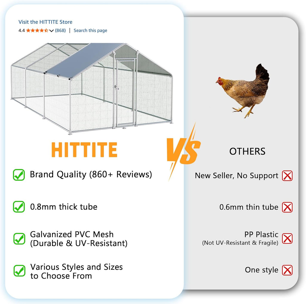 HITTITE Large Metal Chicken Coop With Run 19.19 x 9.84 x 6.56 ft - Walk-In Poultry Cage
