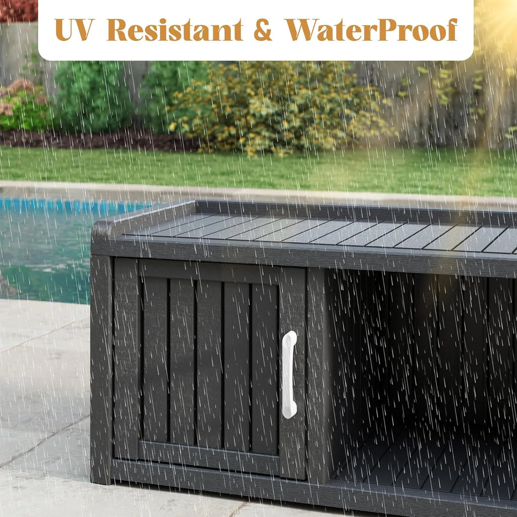 KAMABOKO Outdoor Shoe Storage Cabinet, Black, 2 Doors