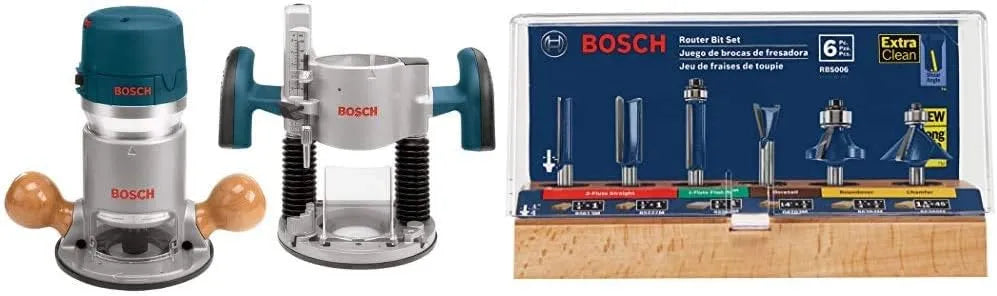 12-Amp 2.25 HP Wood Router Combo Kit With Plunge Router, Fixed Base And Variable Speed