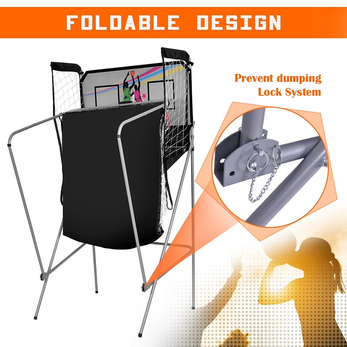 Costway Double Shot Electronic Basketball Arcade Game, 8 Game Modes, 4 Balls, Grey
