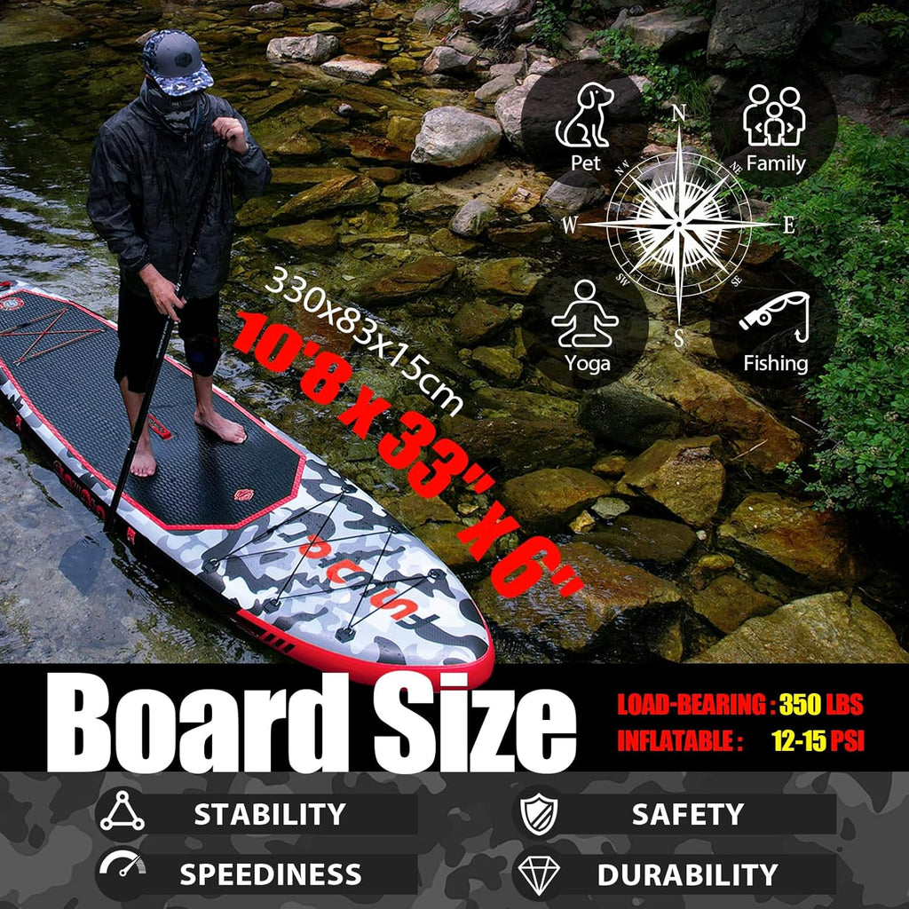FunWater Inflatable Stand Up Paddle Board, 11 ft x 32 in x 6 in - SUP Paddle Accessories