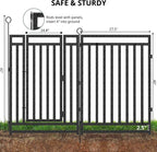 Decorative Metal Garden Fence 92ft L x 40in H, 35 Panels + 5 Gates, Black-Silver