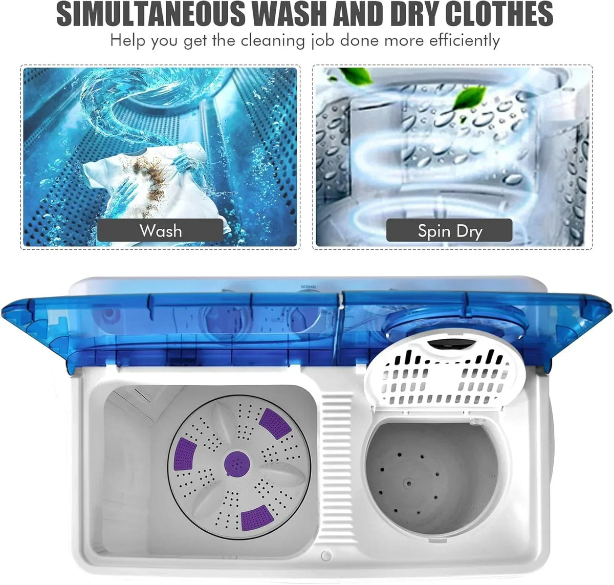 Costway Double Tub Washing Machine, 26 lb Capacity, 18 lb Wash, 8 lb Spin, Drain Pump
