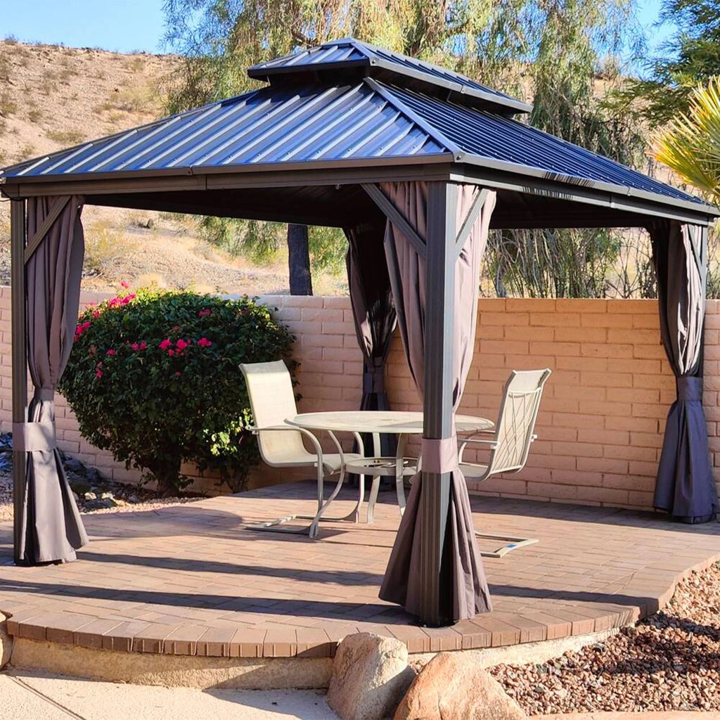 PURPLE LEAF Outdoor Hardtop Gazebo, 8' X 8', Galvanized Steel Double Roof, Aluminum Frame, Grey