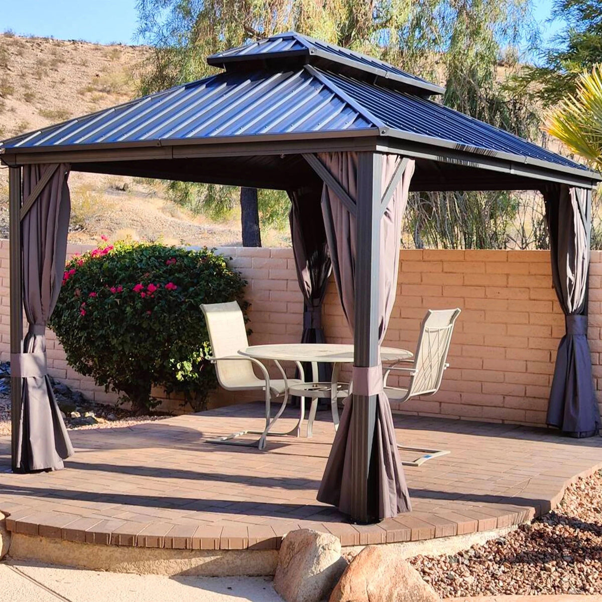 PURPLE LEAF Outdoor Hardtop Gazebo, 8' X 8', Galvanized Steel Double Roof, Aluminum Frame, Grey
