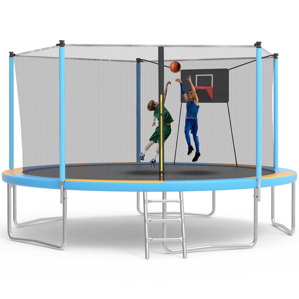 SHINPT 14ft Outdoor Trampoline With Safety Net, Basketball Hoop And Ladder