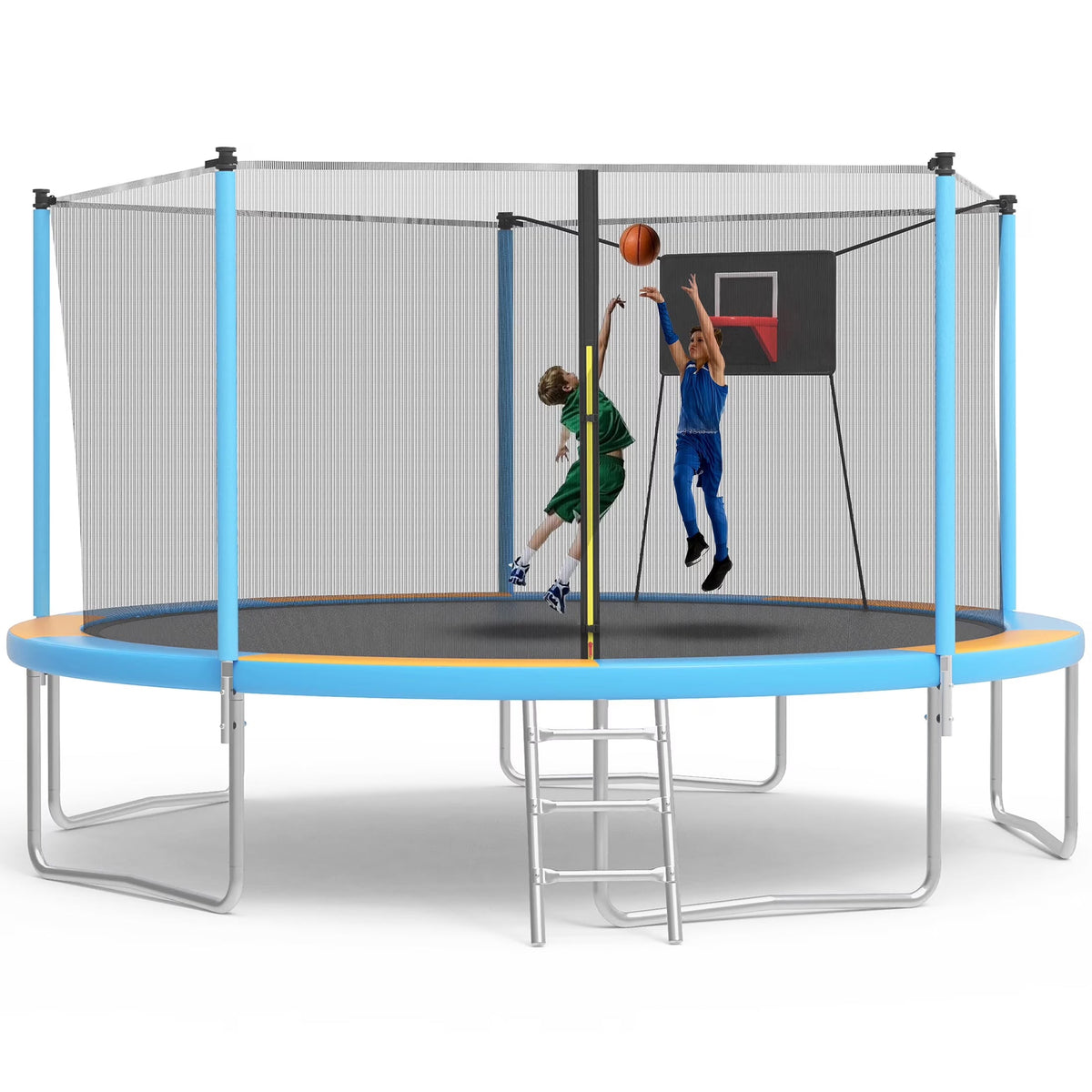 SHINPT 14ft Outdoor Trampoline With Safety Net, Basketball Hoop And Ladder