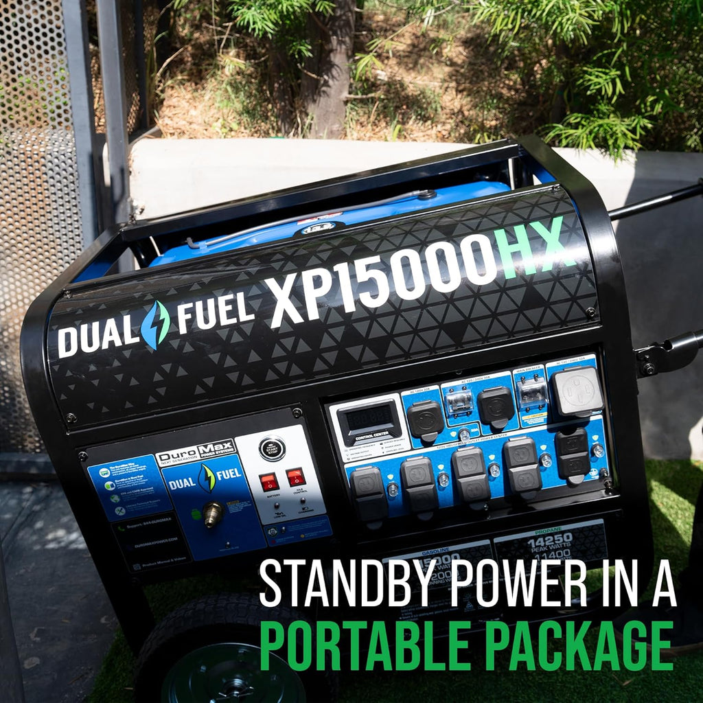 DuroMax Dual Fuel Portable Generator, 15 000-Watt, Gasoline and Propane, Remote Electric Start - XP15000HX