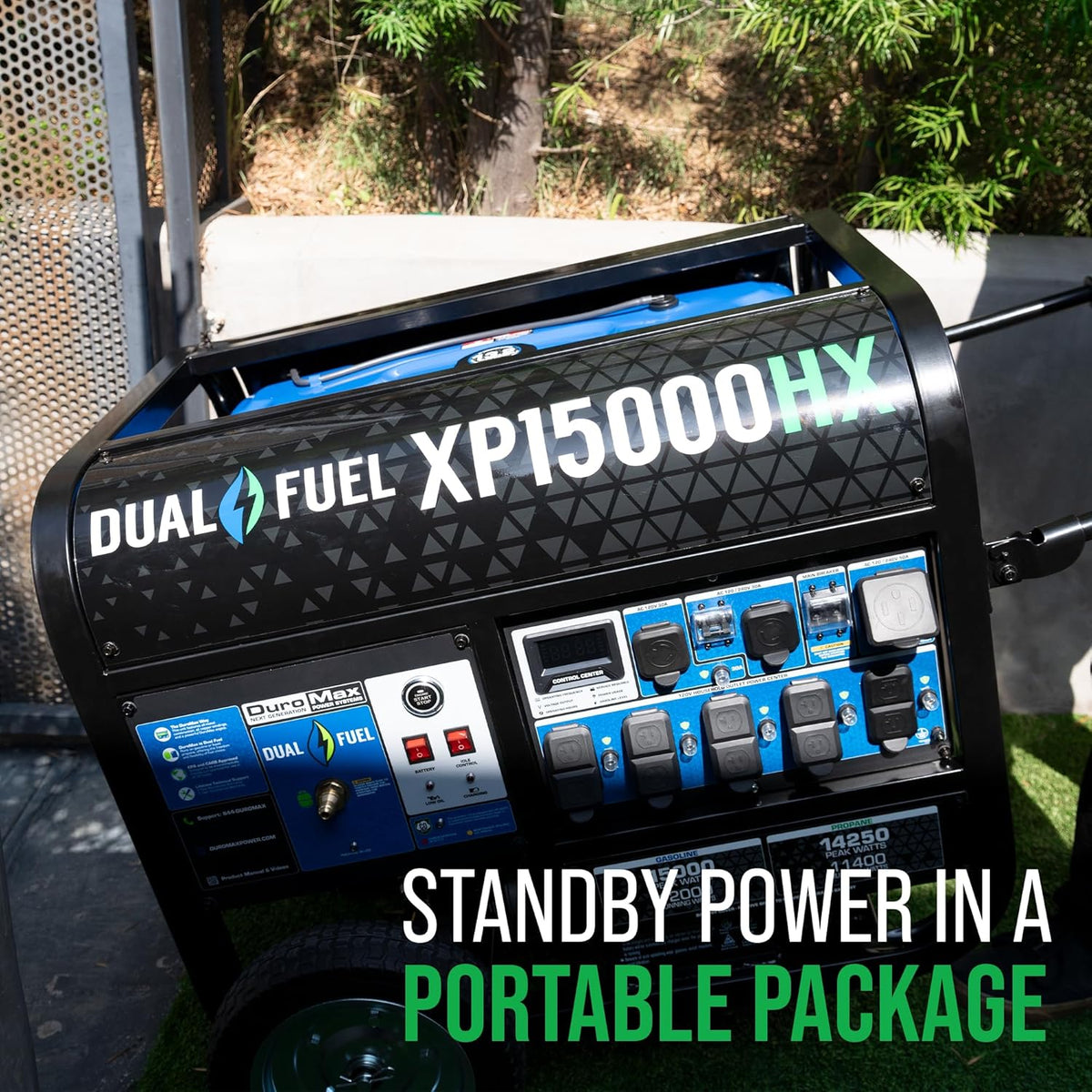 DuroMax Dual Fuel Portable Generator, 15 000-Watt, Gasoline and Propane, Remote Electric Start - XP15000HX