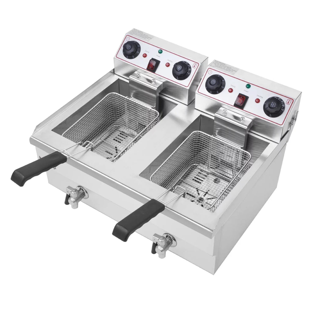 Stainless Steel Dual-Tank Deep Fryer With Faucet Drains, 16.9 QT, 3400W - EH102V