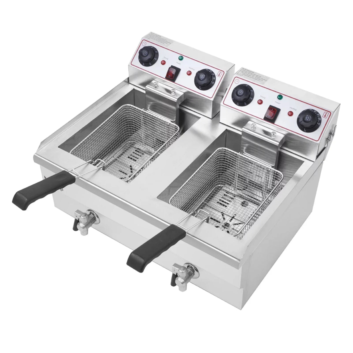Stainless Steel Dual-Tank Deep Fryer With Faucet Drains, 16.9 QT, 3400W - EH102V