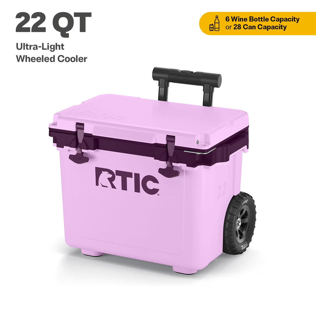 RTIC Ultra-Light Wheeled Hard-Sided Cooler, 22 QT, Fits 28 Cans or 6 Wine Bottles, White & Grey